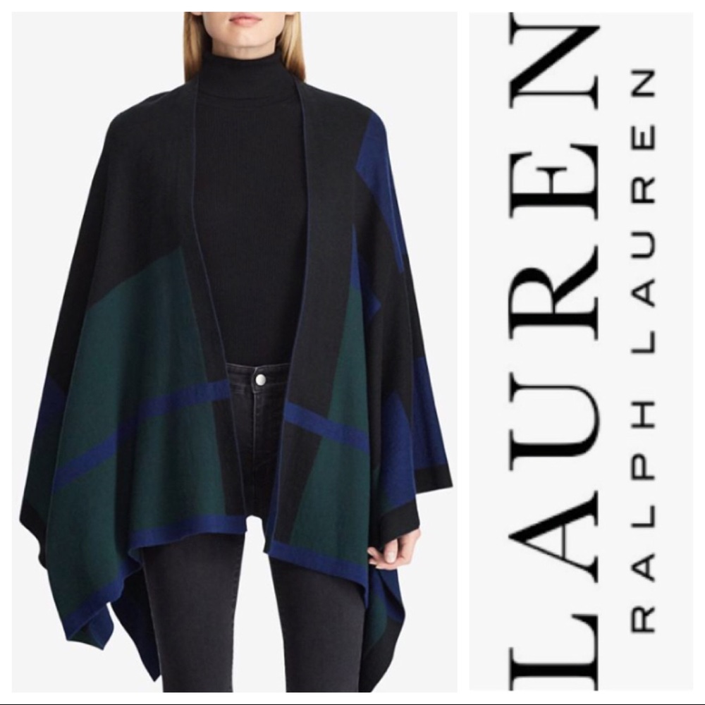Lauren Ralph Lauren Plaid Cotton Blend Poncho